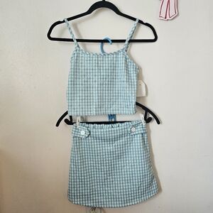Olivia Rae Teal and White Checkered Two Piece Set
